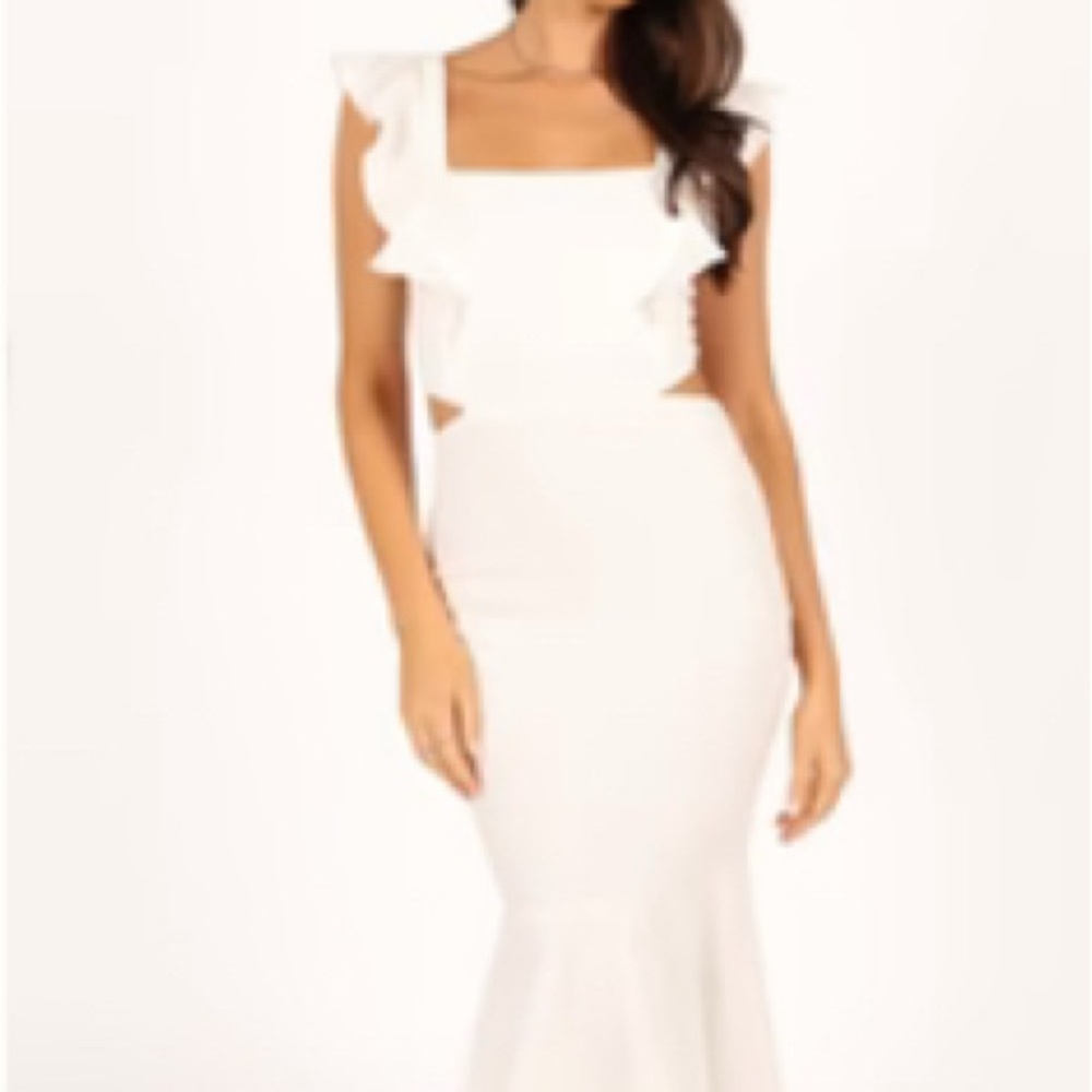 Petal & Pup White Midi Dress with Ruffle Detail